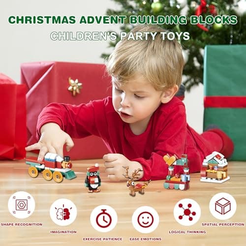 cadeau de Noël Calendrier de l'Avent de Noël pour enfants 2024 - Blocs de construction Cadeaux de vacances pour enfants Ados Coffret cadeau 24 pour filles garçons 12 en 1