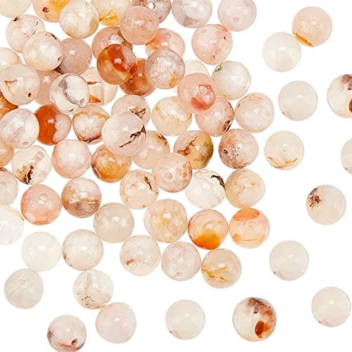 OLYCRAF 60pcs 6mm Perles D'Agate Fleur Cerisier Perles D'Agate Naturelle Perles Vrac Pierres Précieuses Perles Rondes pour Bijoux Bracele Bricoler Soi-Même Fabrication de Colliers - Trou: 0.8mm