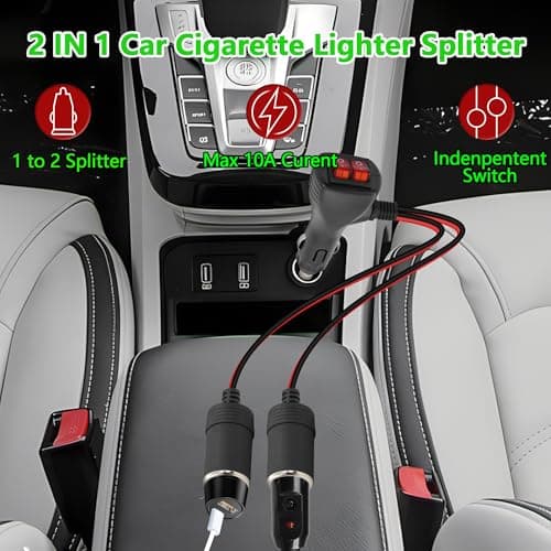 GELRHONR Répartiteur allume-cigare de voiture DC 12 V, prise allume-cigare 2 voies avec double interrupteur indépendant, câble d'extension double adaptateur allume-cigare avec fusible 10 A - 30 cm