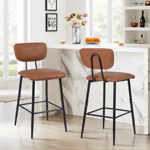 Nusetx Tabouret de Bar Lot de 2 Chaise de Bar avec Dossier et Repose-Pieds, Tabourets Haute pour Cuisine Salle à Manger Bistro, Chaise 65 cm de Haut, Brun