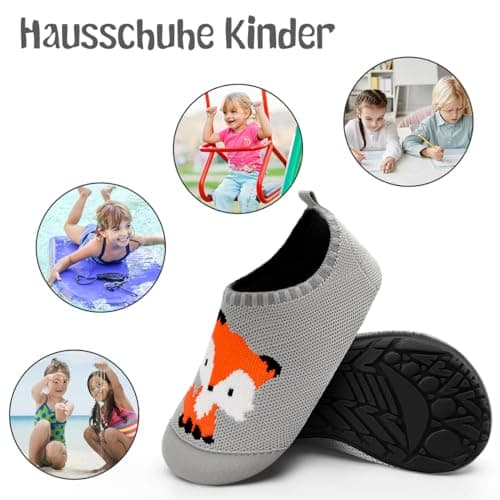 Kyopp Garcon Chaussettes Chaussures Fille Respirant Chaussons Antidérapante Chaussons Bébé Enfant Mixte Enfant(Renard 26/27EU)