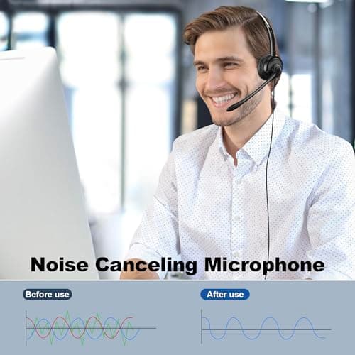 Voistek Casque mono avec microphone, prise jack 3,5 mm/2,5 mm, casque PC 2 en 1, casque filaire et antibruit et contrôle du volume pour centres d'appel, Skype, Zoom, bureau à domicile, cours en ligne