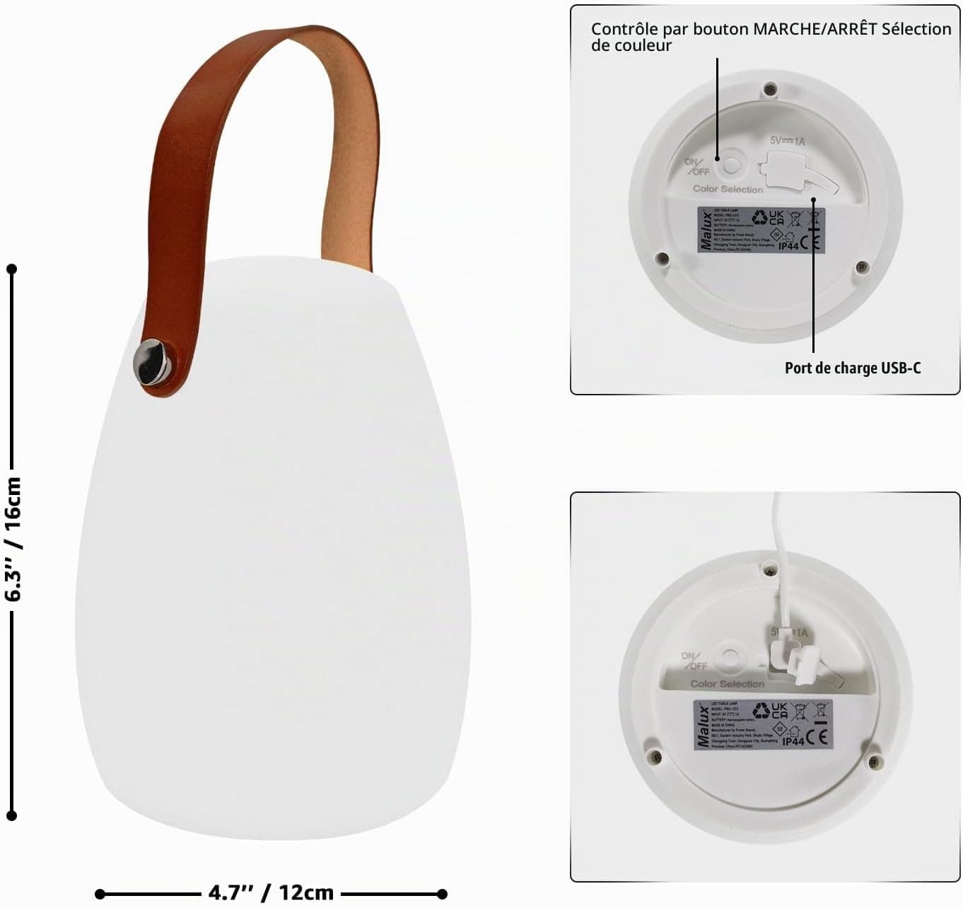 MALUX Lampe de table LED extérieur 2 pièces avec Télécommande Blanc chaud 8 couleurs Intensité variable Lampe de Table sans fil étanche IP44 pour votre maison et jardin (Cuir,petit)