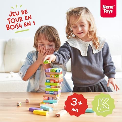 Nene Toys Tour 4 en 1 en Bois avec des Couleurs et Animaux - Jeu de Société Educatif pour Garçons et Filles De 3 à 9 Ans - Idéal comme Cadeau à Partager Entre Parents et Enfants