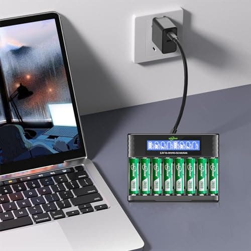 2800mAh Ni-MH AA Batterie avec Chargeur, SUNLYTOUR 8 Piles 2800mAh AA Ni-MH Batterie avec 8 Slots AAA AA Chargeur de Batterie Jusqu'à 1200 Fois