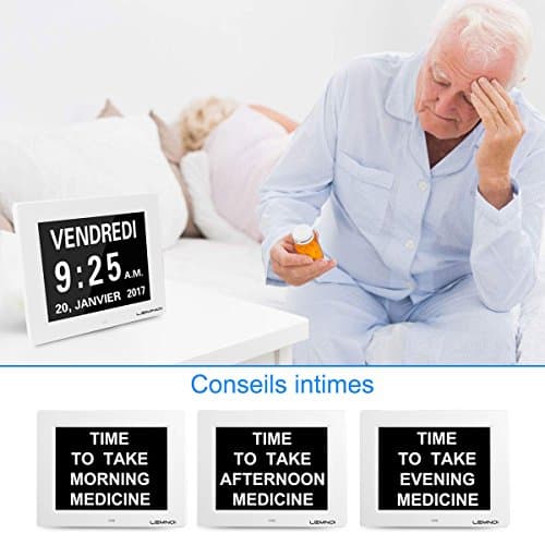 LEMNOI de Noël 8" Pouce LCD Horloge Numérique Calendrier avec Date Jour Et Heure Horloge Non-Abrégée Auto Dimming 8 Langues HD Display Rappel pour Alzheimer Le Personne âgée et Le Enfant