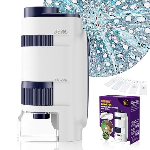 BEBANG Microscope pour Enfants, Mini Microscope 60x-135x, Microscope Portable de Laboratoire avec lumières LED Ajustables, Microscope à Main de Poche et Adultes Observation microbiologique