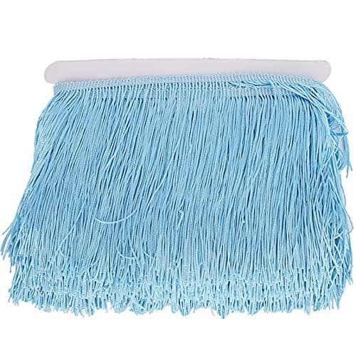 Gland à franges de 14 cm de long, garniture de franges de couture de robe latine, garniture de franges de rideau à pompons larges pour l'artisanat de couture (Bleu ciel)