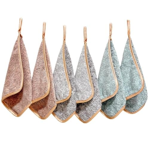 PHOGARY Lingette Démaquillante en Microfibre, Lot de 6 Serviette Microfibre pour le Visage, Lingettes Gant de Toilette Microfibre - Réutilisables, Lavables (8" x 8", Fibre Charbon Bois)