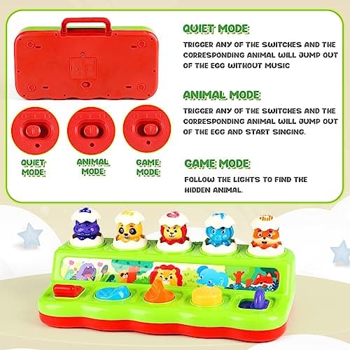 DINORUN Jouet Bebe 1 an, Jouet Montessori Pop Up avec Animaux Musique et Lumières Jeux Enfants 1 2 3 Ans Cadeau Bebe Fille Garcon 6 9 12 18 Mois