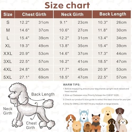 Idepet Manteau d'hiver pour Chien Vêtements Imperméables pour Petit Moyen Grand Chien Chat Taille S L L XL XXL 3XL 4XL 5XL (Couleur Kaki, S)