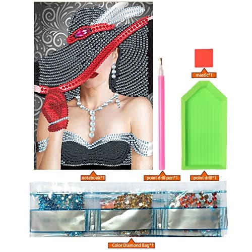 DCIDBEI DIY Cahier d'écriture de Dame en Robe Noir Carnet de peinture au diamant Bloc Note Fournitures Scolaires Rentrée scolaire,Diamond Painting Cadeaux d'anniversaire A5 50 Feuilles100 Pages