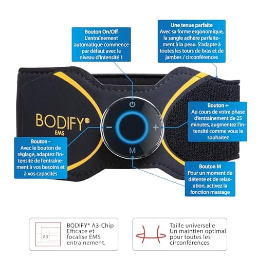 Bodify Ceinture Bras et Jambes Pro - 2 en 1 Entraînement EMS - Électrostimulation Musculaire - Renforcement Ciblé de Vos Muscles - Unisexe - L’Original