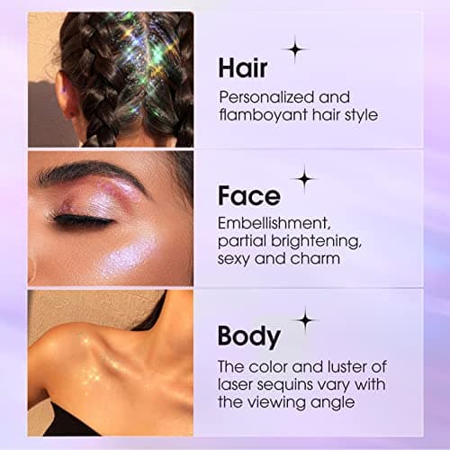 KTouler Paillettes pour le corps, le visage, 2 couleurs, paillettes holographiques pour cheveux, yeux, ongles, lèvres, maquillage, paillettes