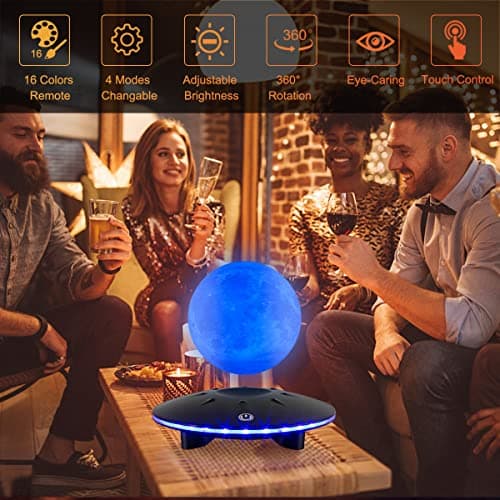 UVEHAS Lampe de lune en lévitation - Lampe de lune magnétique flottante et tournante à 16 couleurs LED, lévitation télécommandée, lampe de nuit de lune 3D pour la décoration de la maison et du bureau