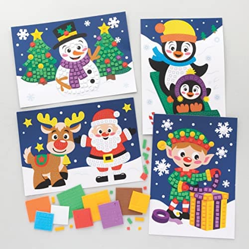 Baker Ross FC203 Dessins de Noël en Mosaïque pour Enfants - Lot de 4, Kit Creatif Enfant, Mosaique Loisir Creatif, Mosaique Autocollants Scrapbooking
