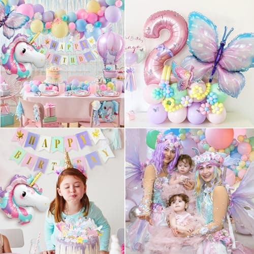 Ballon Licorne, Kit Deco Anniversaire Fille, Decoration Licorne Anniversaire, Géant Ballons Papillon, Anniversaire Licorne Princesse pour 1 2 3 4 5 6 7 8 9 ans Fille Enfants Decoration Anniversaire