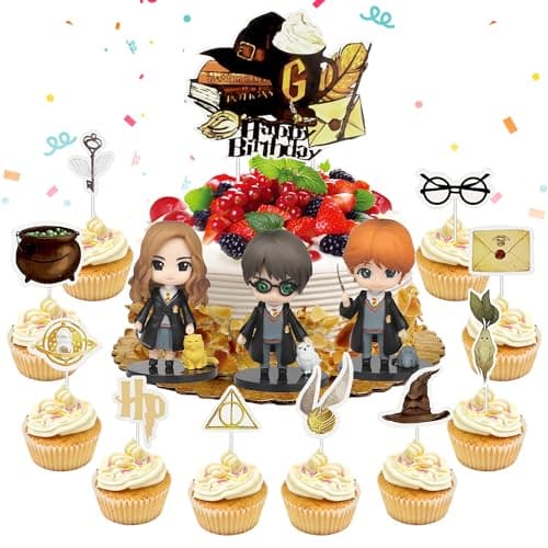 Wizard Cake Topper, 14 Pièces Harry décorations de gâteau d'anniversaire, Harry Gâteau Topper, Harry Thème Cupcake Toppers, Wizard Mini Figurine, pour Enfants Fête D'anniversaire