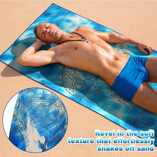 Lubibi Serviette de Plage en Microfibre,Grande Couverture de Plage,80x160cm,Séchage Rapide,Anti-Sable,Super absorbante,Serviette de Voyage Portable,pour Fitness, Camping,Natation,Yoga(Tortue Marine)