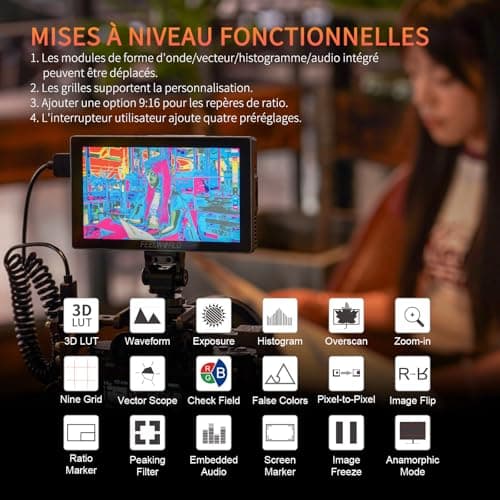 FEELWORLD P6X Moniteur Caméra Écran Tactile 5.5 Pouces 1000Nit Moniteur de Champ de caméra avec 4K 60HZ 3DLUT HDR Forme d'onde Boîtier Aluminium 9:16 Marqueur