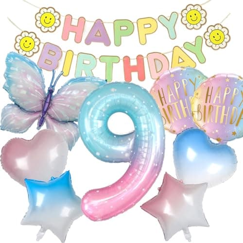 LIANRISES Ballon 9 Ans Decoration Anniversaire Papillon Ballon Papillon 9 Ans Ballon Ansniversaire 9 Ans Décoration Anniversaire Deco Anniversaire 9 Ans