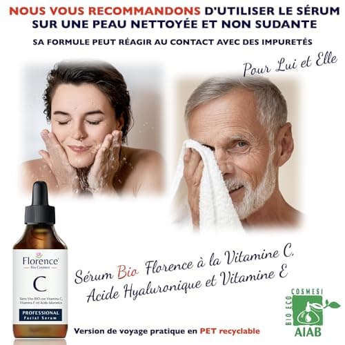 30ml. BIO Sérum Visage à la Vitamine C/E, Acide Hyaluronique Pur et Niacinamide. Anti-rides, Anti-taches et Hydratant. Soin Visage Anti-âge Idéal Comme Crème Contour des Yeux. Bouteille PET