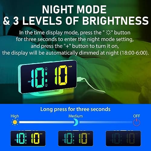 VINILITE Réveil Numérique Reveil Lumineux avec Veilleuse 10 Couleurs LED Horloge Digitale Luminosité Réglable, Fonction Snooze/ 2 Alarme/ 12/24H/ Port de Recharge USB (Blanc)