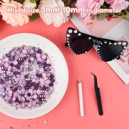 ASTARON 50g Mélange de strass demi-perles pour l'artisanat Taille mixte 3mm-10mm strass à dos plat pour gobelets Mugs Nail Art Chaussures (série violet rose)