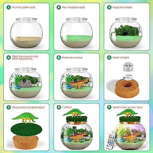 Cadeaux Dinosaures pour garçons - Kit de Terrarium Dinosaure pour Enfants - Cadeau d'anniversaire pour garçons âgés de 4 5 6 7 8-12 Ans - Jouets Dinosaures pour garçons - Kit d'artisanat pour Enfants