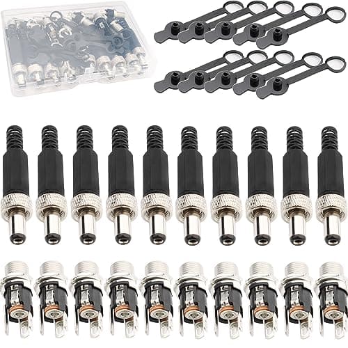 RUNCCI-YUN DC 5.5mm x 2.1mm Connecteur Alimentation 12V kit,10pcs Panneau Monture Connecteur+10PCS Connecteur Plug DC 12v onnecteur Alimentation À Souder+10PCS Capuchon en Caoutchouc