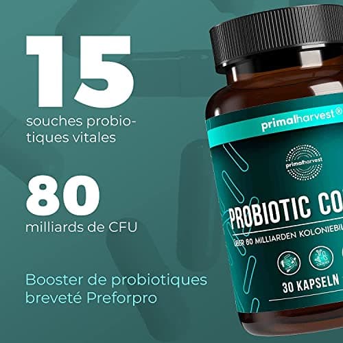 Probiotiques Primal Harvest - 30 Capsules Pour une flore intestinale saine - 15 souches de probiotique flore intestinale dynamiques pour la santé digestive.