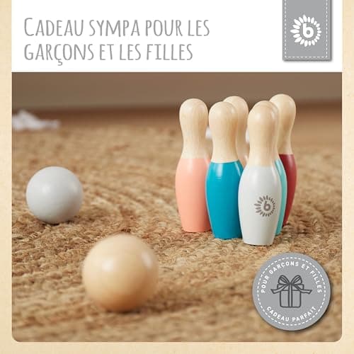 Bieco Mini Jeu de quilles pour Enfants en Bois | env. 10 cm | 8-PLG. Set de Bowling pour Enfants | Jouets d'extérieur | Jeux pour Enfants d'extérieur | Jeux de quilles Bowling Bebe Bowling Enfant