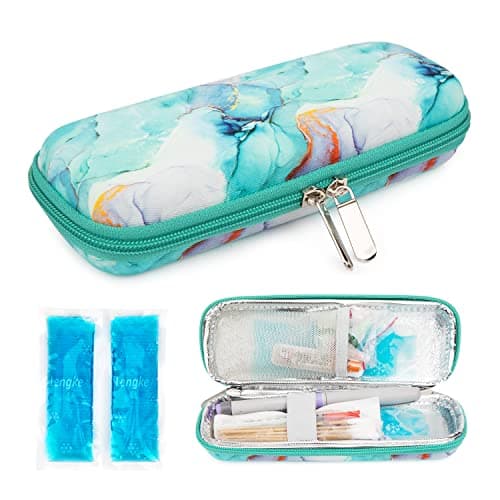 YOUSHARES Pochette Isotherme Insuline -Trousse Isotherme Medicament pour Stylo d'insuline, Seringues, Aiguilles et d'autres Accessoires Medicaux pour Diabétique avec 2 Sac de Glace(Marbre Vert)