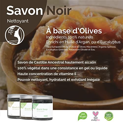 Fatima's Garden Savon Noir à l'Eucalyptus - Nettoyant Purifiant, 450g