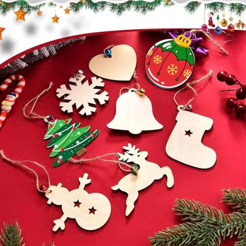 JSKWIKE 60 Pcs Decoration Noel Bois Artisanat Deco Noel Bois Ornements Pendentif Suspension Decoration Noel Bois Sapin de Noel Puce de Bois Pendentif