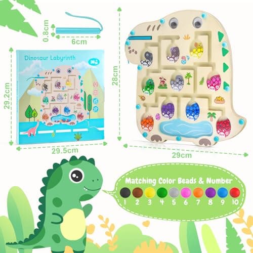 Aischens Dinosaure Labyrinthe Magnétique de Couleurs et de Chiffres, Jouets Montessori Labyrinthe Magnetique en Bois pour Enfant 2 3 4 5 Ans, Jouets Montessori Enfants Jeux Éducatifs-Motricité Fine
