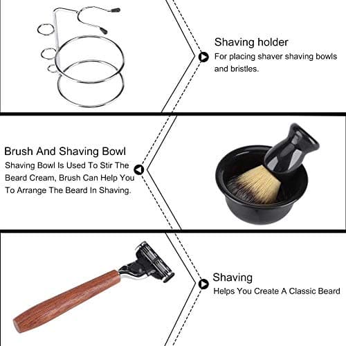 Ensemble de blaireau à raser 4 en 1, bol de rasage avec blaireau, bol à savon et support, coffret cadeau de rasage, bol à savon de rasage, kit de rasoir manuel professionnel pour homme