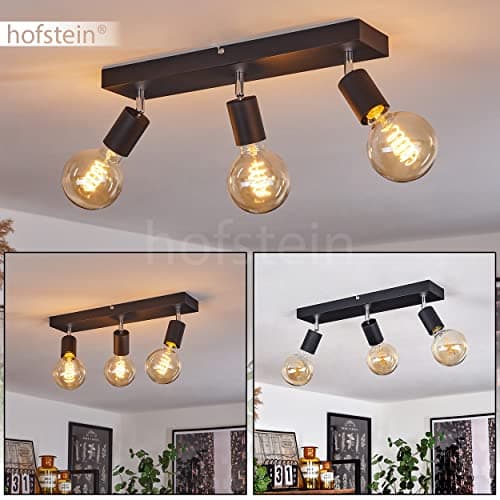 HOFSTEIN - Plafonnier Tulla, lampe de plafond en métal noir, lampe d'intérieur moderne à 3 flammes, têtes de lampe pivotantes et orientables, 3 x E27, sans ampoules