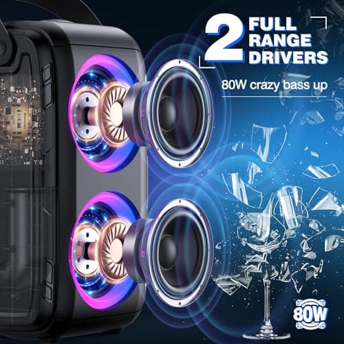 W-KING Enceinte Bluetooth Puissante avec 2 Haut-parleurs à Gamme Complète - Super Bass, Haut-Parleur d'extérieur Portable sans Fil 80W avec Lumières LED, Son 105 DB, IPX5, U-Disk, Carte TF, AUX, EQ
