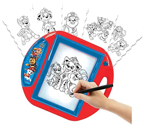 Lexibook Paw Patrol La Pat'Patrouille Projecteur à dessins, 4 tampons, 10 modèles, écran lumineux, 1 stylo inclus, jouet artistique et créatif pour filles et garçons, Rouge/Bleu, CR310PA