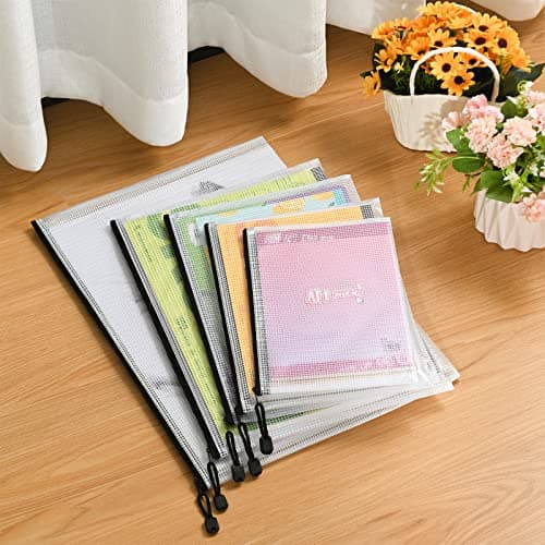 Lot de 12 pochettes en maille plastique B5 avec fermeture éclair, pochettes en maille B5, pochettes en PVC B5, pochettes pour documents B5