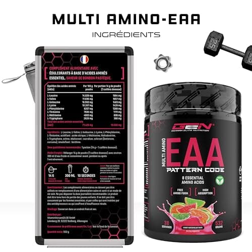 Poudre EAA - 532 g - (Candy Watermelon) - Formule de code humain - Tous les 8 acides aminés essentiels - Boisson d'entraînement Amino - Goût délicieux et solubilité optimale - Végétalien