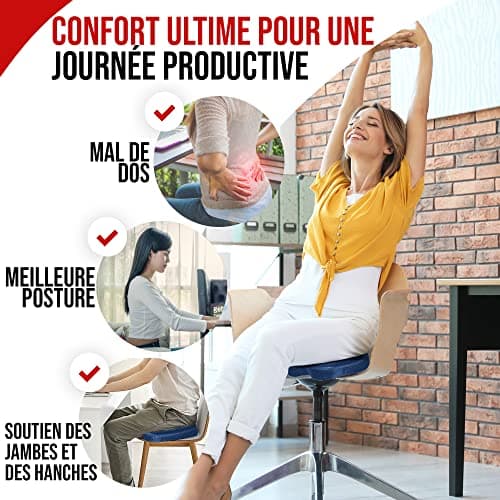 FORTEM Coussin Chaise, Coussin de Chaise de Bureau, Coussin Voiture, Coussin Orthopédique pour Coccyx, Coussin Coccyx en Mousse à Mémoire de Forme pour Chaise de Bureau, Housse Lavable