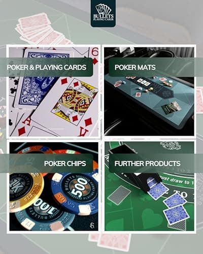 Bullets Playing Cards – Mallette de Poker «Silvio» | 300 jetons en céramique, 2 Jeux de Cartes Bleu et Rouge, 5 dés, 1 Bouton Dealer en céramique, 1 livret avec Les règles du Jeu