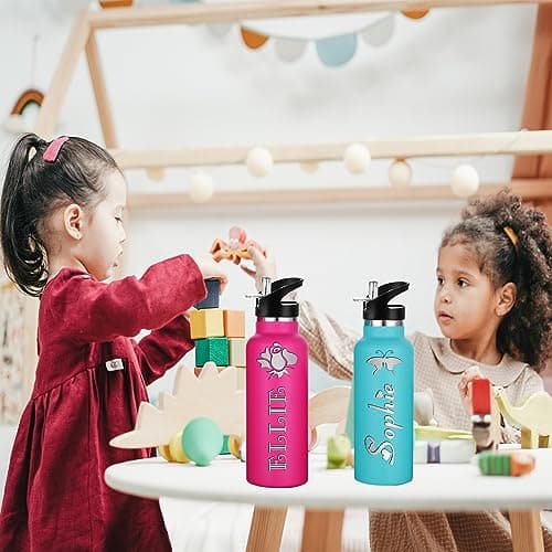 Xihedfd Gourde Personnalisée Avec Paille 350ml 750ml Nom Gravé Logo Bouteille Isotherme Bouteille d'eau Personnalisée En Acier Inoxydable Cadeau pour l'École Le Sport Le Bureau l'Extérieur