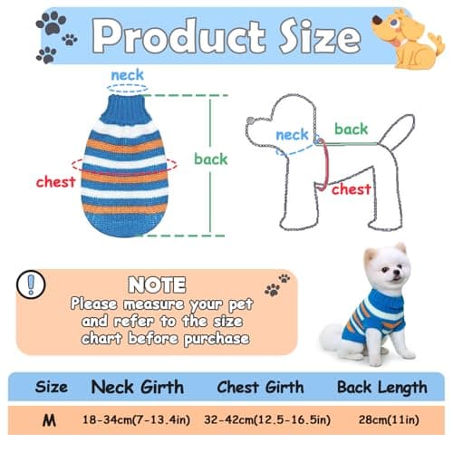 KASESSS 2Pièces Pull Chien Col Roulé, Pull pour Chien Petite Taille en Tricoté Hiver, Pull Chaud Manteau pour Petit Chien,Stries Pull pour Petit Chien,Costume Vetement pour Chat Chihuahua Chiot Yorkie