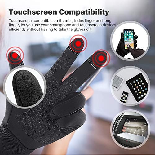 LERWAY Gants d'hiver Chauds à Ecran Tactile Noirs pour Hommes Femmes Gants Antidérapants Coupe-Vent Gants pour Sports Course Conduite VTT Escalade Randonnée Résistants à l’Eau
