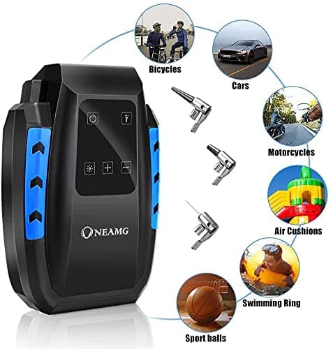 OneAmg Compresseur à Air Portatif 12V, Gonfleur Pneus Voiture 120W, Electrique Compresseur Air avec Affichage Digital et Lumière LED, 3M Câble pour Voiture Vélo (Bleu)
