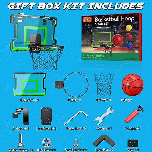OKKIDY Panier de Basket Lumineux avec Panneau D'Affichage Èlectronique LED, Petit Jeu de Basket Jouet Sportif pour Enfants Adolescents Adultes, Idée de Cadeau 6, 7, 8, 9, 10, 12+ Ans Filles Garçons