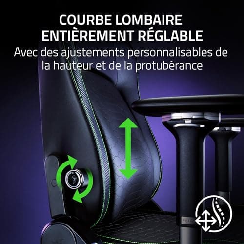Razer Iskur V2 - Chaise de Jeu avec Support Lombaire adaptatif (Cuir synthétique de qualité EPU, Coussins en Mousse Haute densité, accoudoirs 4D, Courbe Lombaire entièrement réglable) Vert